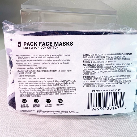 Two- Champion Branded Face Mask Set of 5- 2 Black 2 white 1 Gray Adult Adj nose - Picture 2 of 9